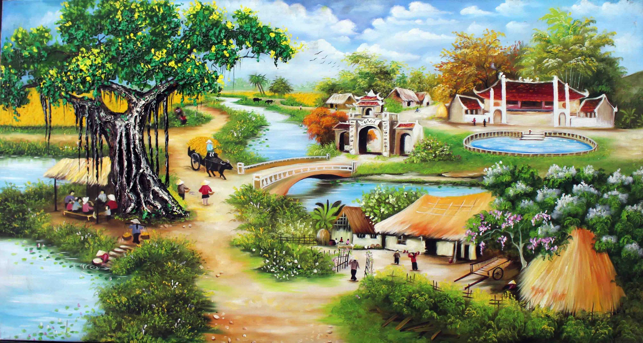 Giới thiệu một số bức vẽ tranh phong cảnh làng quê Việt Nam thu hút nhất