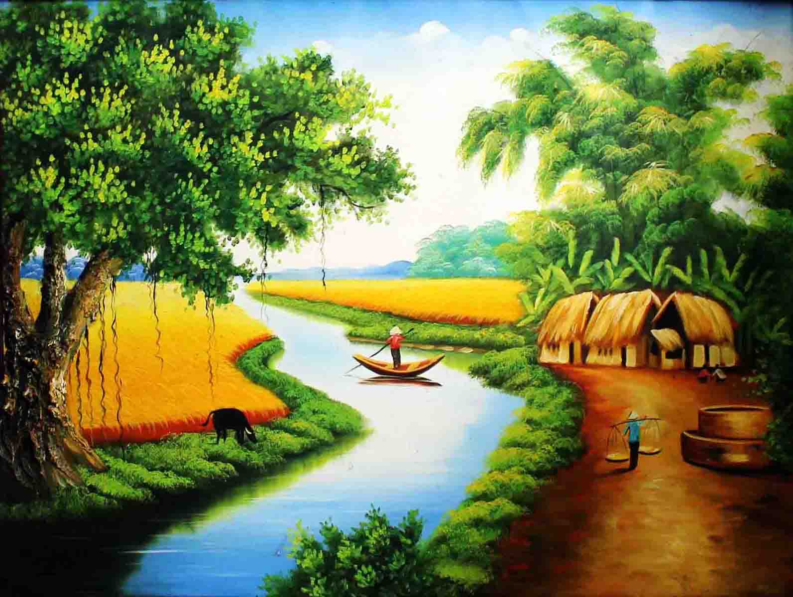 Nhận vẽ tranh sơn dầu phong cảnh đồng quê đẹp ✔️