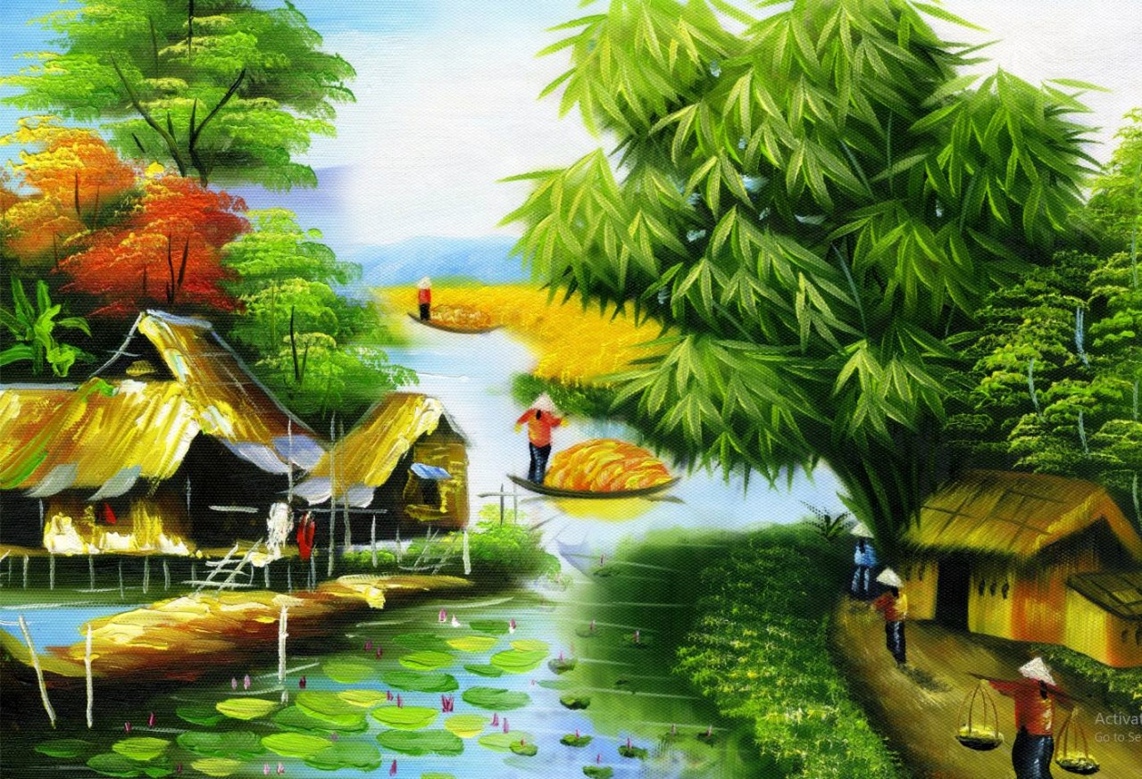 Tranh Làng Quê Việt Nam TSD170 - Siêu thị tranh sơn dầu Minh Hưng