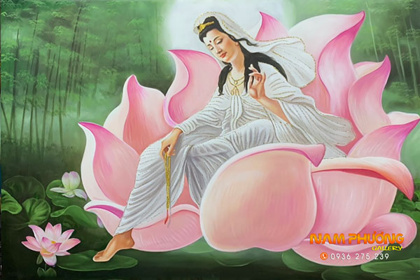 Tranh Phật Bà Quan Âm và Đóa Sen Hồng TP069 2