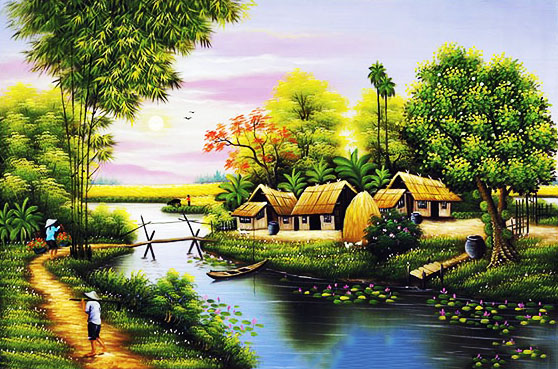 Tranh Phong Cảnh Làng Quê Miền Bắc TSD185 - Siêu thị tranh sơn dầu Minh Hưng