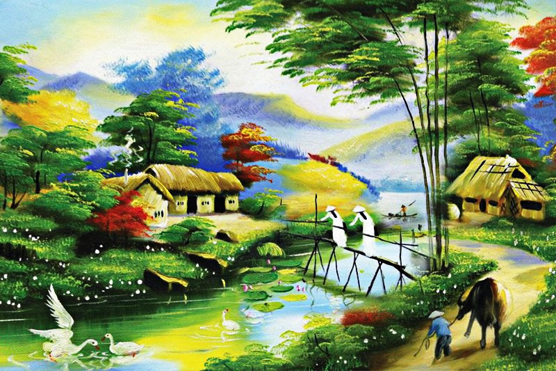 Xúc động trước hình ảnh làng quê Việt Nam thân thương qua những bức tranh vẽ  tay