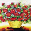 Tranh Sơn Dầu Vẽ Chậu hoa hồng đỏ tsd03