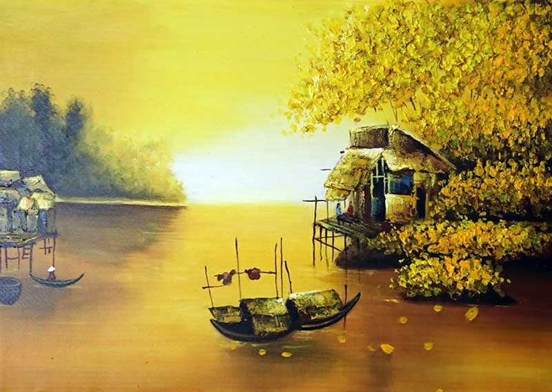 Tranh Sơn Dầu Vẽ Phong Cảnh Hoàng Hôn tsd270 - Siêu thị tranh sơn dầu Minh  Hưng