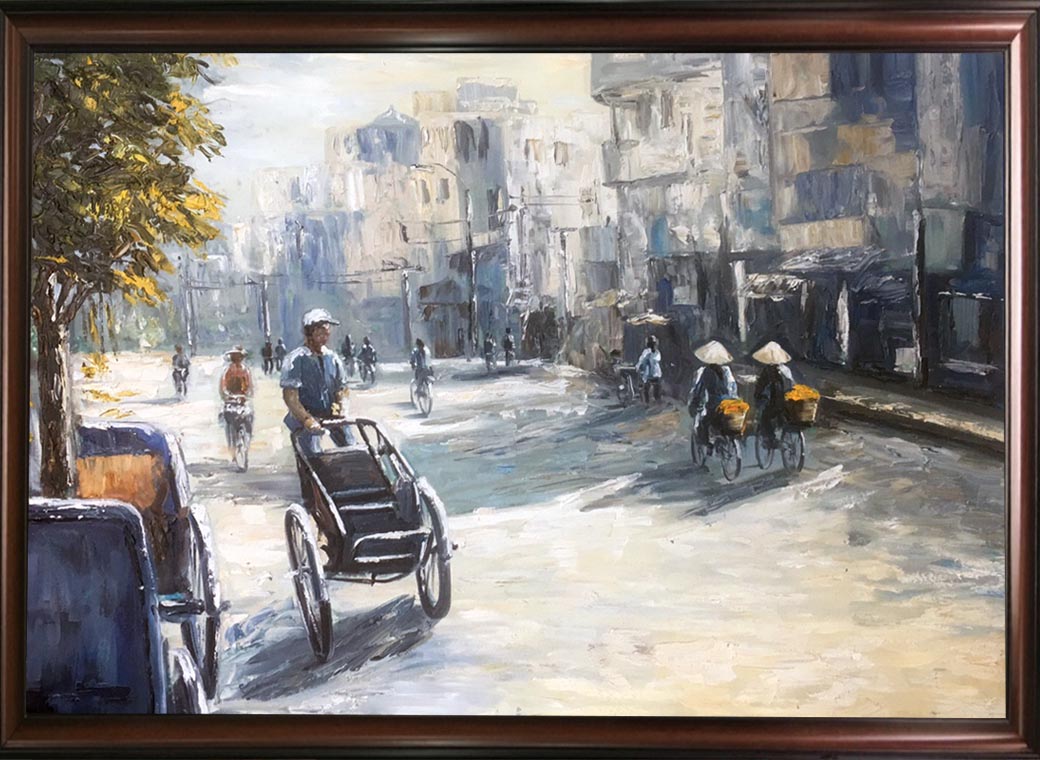 Tranh Trừu Tượng vẽ đường phố sài gòn xưa TTT019 - Siêu thị tranh sơn dầu  Minh Hưng