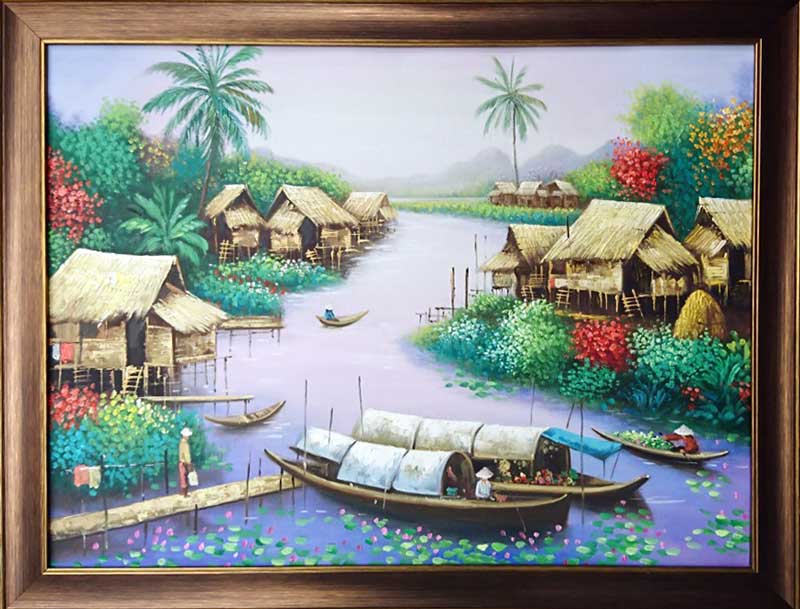 Tranh Phong Cảnh Đồng Quê Sông Nước tsd276 - Siêu thị tranh sơn dầu Minh  Hưng
