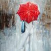 Tranh sơn dầu cô gái đi trong mưa