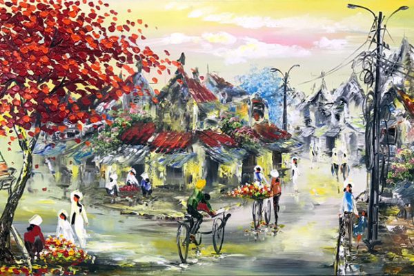 Tranh sơn dầu vẽ phố cổ Hà Nội tsd377