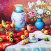 Tranh sơn dầu vẽ quả táo trên bàn tsd332
