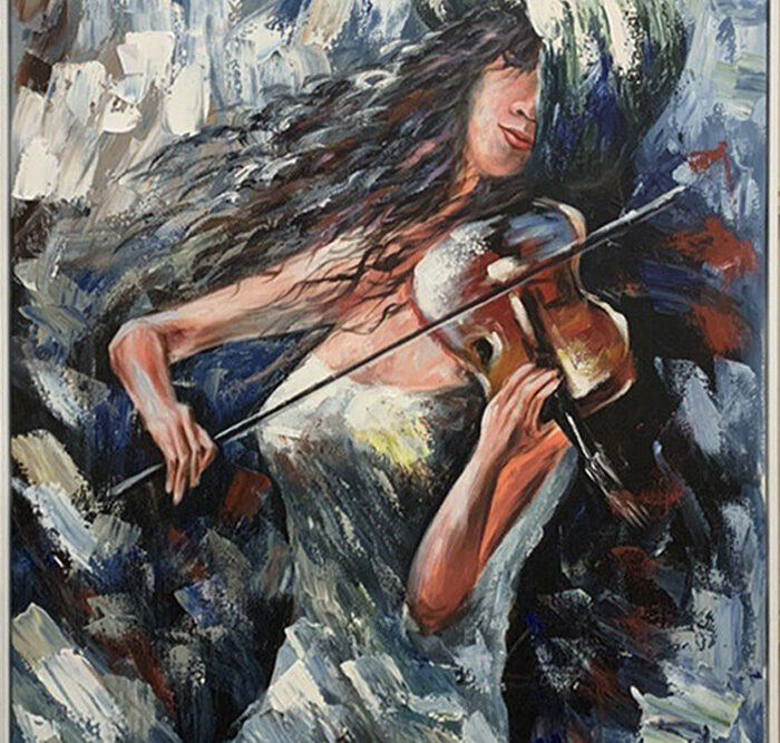 Tranh cô gái chơi đàn violon THD011