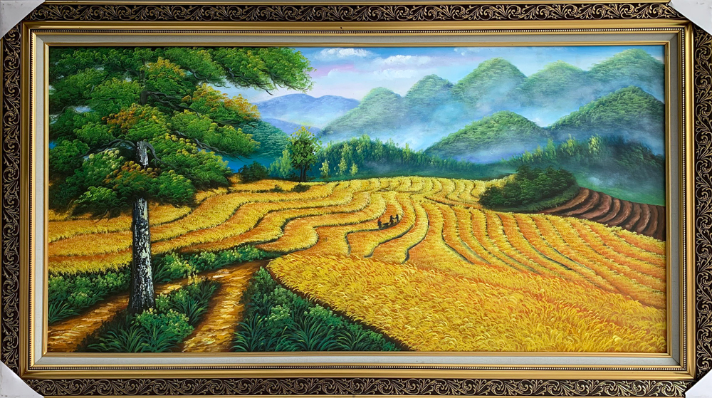 Mẫu tranh vẽ sơn dầu đẹp cánh đồng lúa chín vàng  Top Noi That