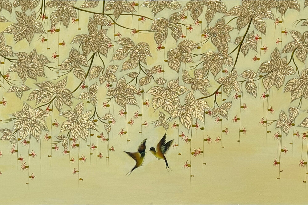 Tranh sơn dầu dát vàng cây tuần lộc stt347