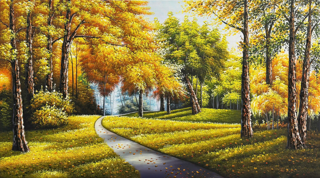 Tranh sơn dầu lối nhỏ vào rừng thu STT559