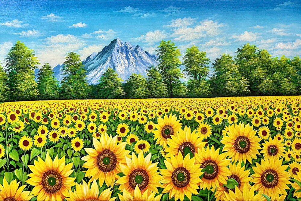 Tranh sơn dầu thiên đường hoa hướng dương STT574