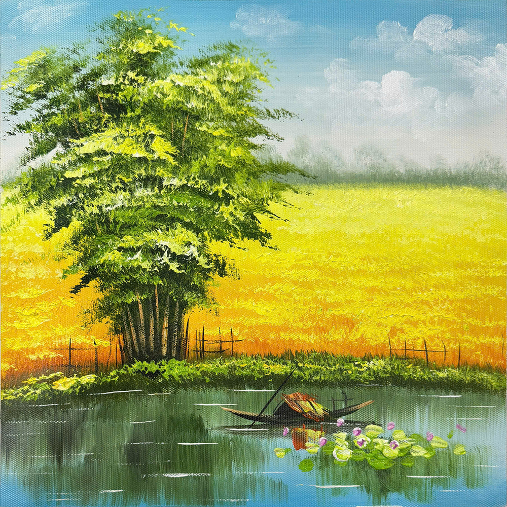 Tranh sơn dầu cánh đồng vàng STT607