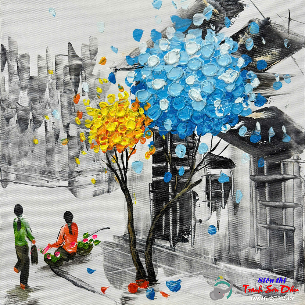 Tranh sơn dầu trừu tượng bình yên góc phố STT610