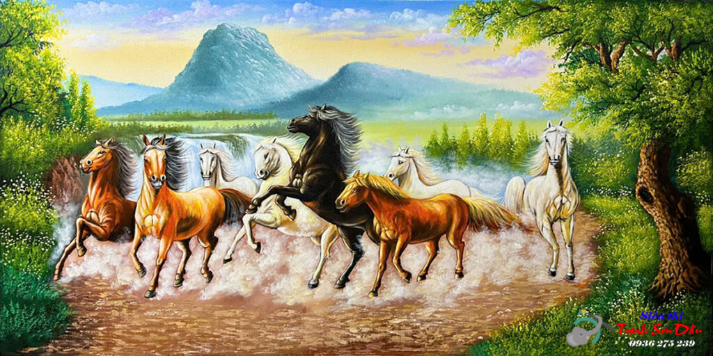 Tranh sơn dầu bát mã truy phong STT661