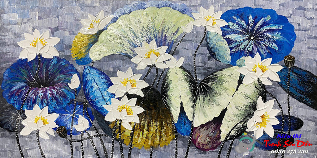 Tranh sơn dầu đầm sen trắng STT665