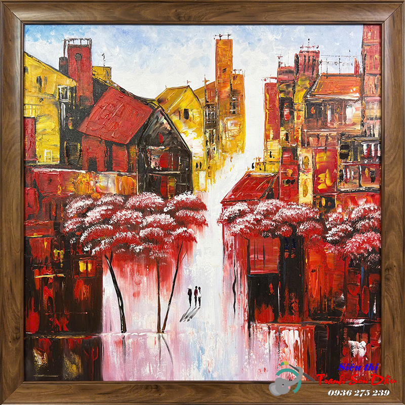 Tranh sơn dầu trừu tượng phố cổ STT650