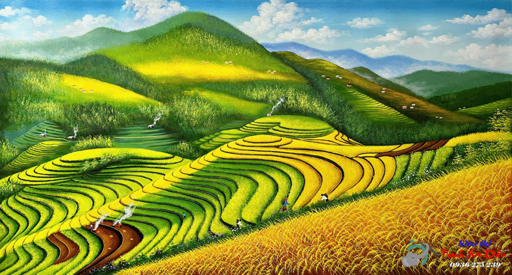 Tranh sơn dầu ruộng bậc thang mùa lúa chín STT687