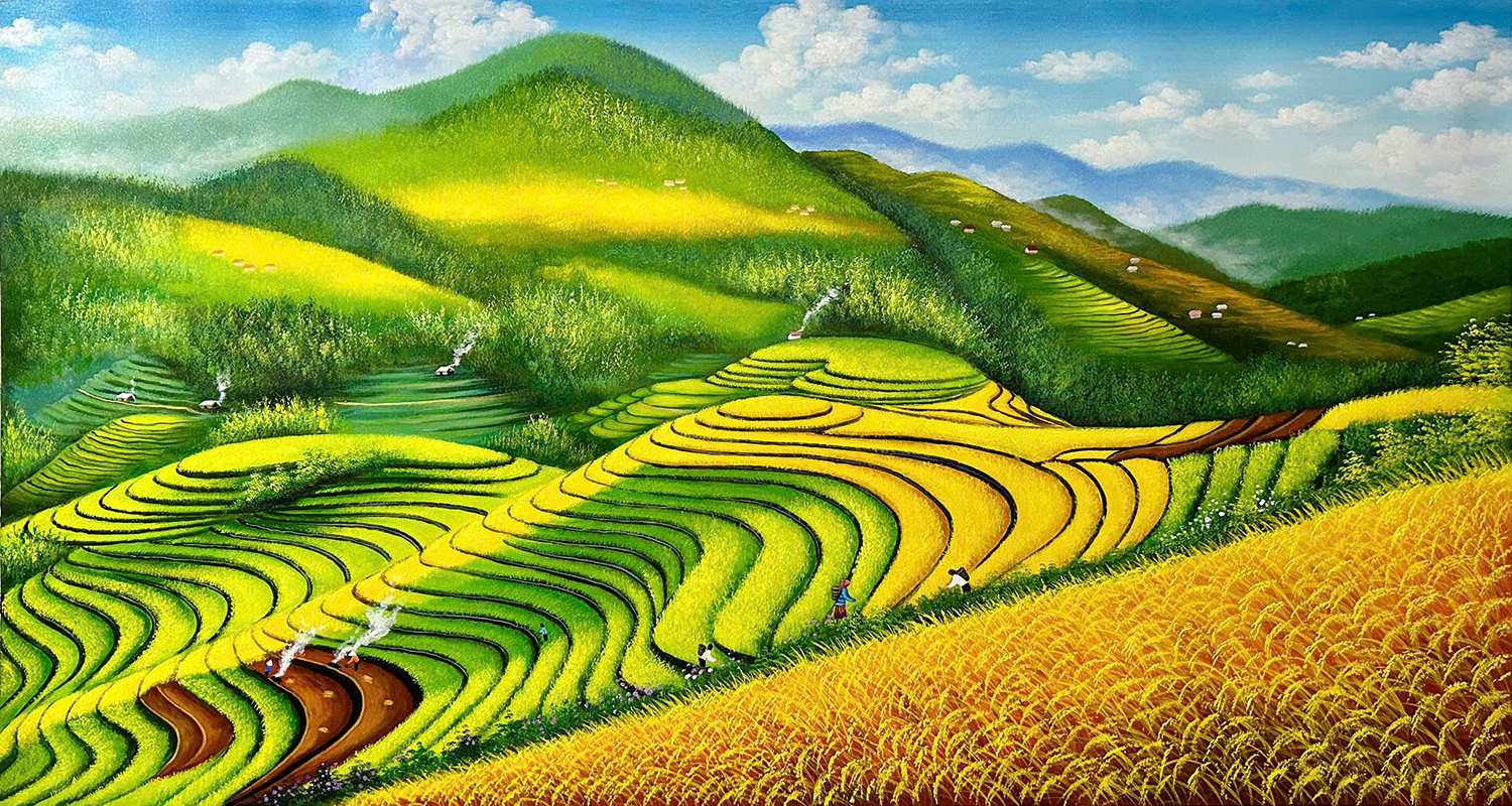 Tranh sơn dầu ruộng bậc thang Tây Bắc STT703