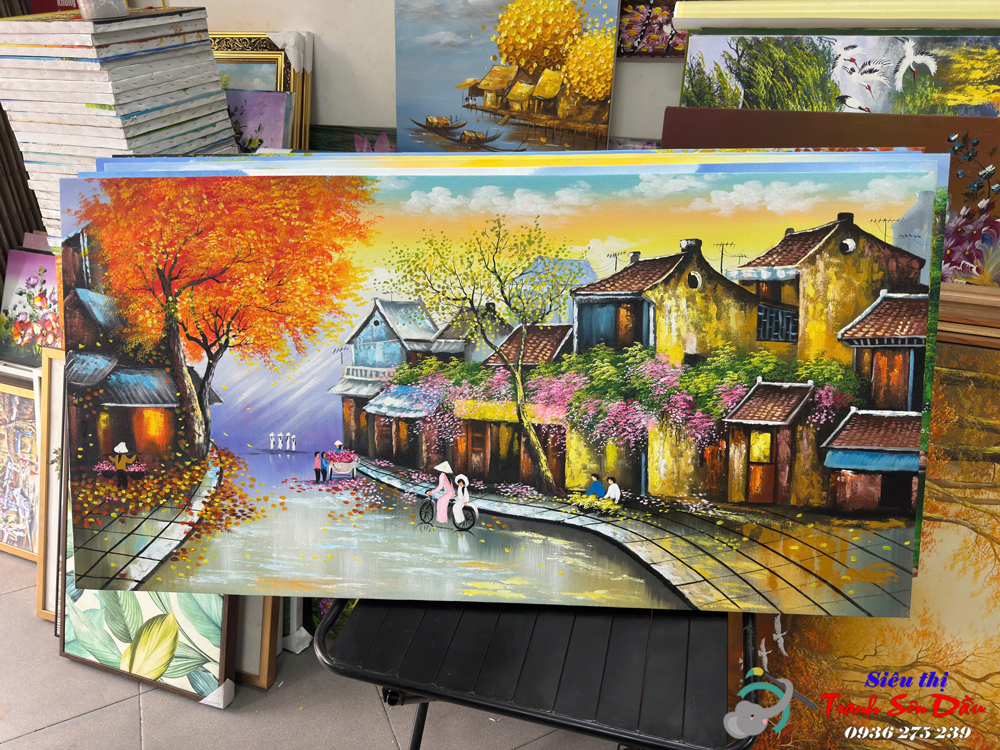 Tranh sơn dầu Mùa thu phố xưa STT734