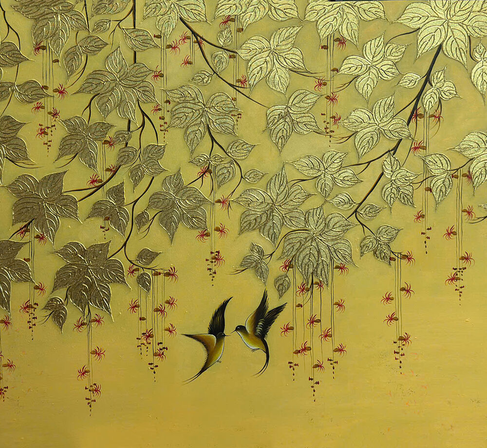 Tranh sơn dầu Kim Diệp Uyên Ương STT740